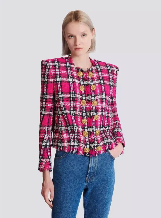Cropped jacket in glitter plaid tweed Cropped jacket in glitter plaid tweed