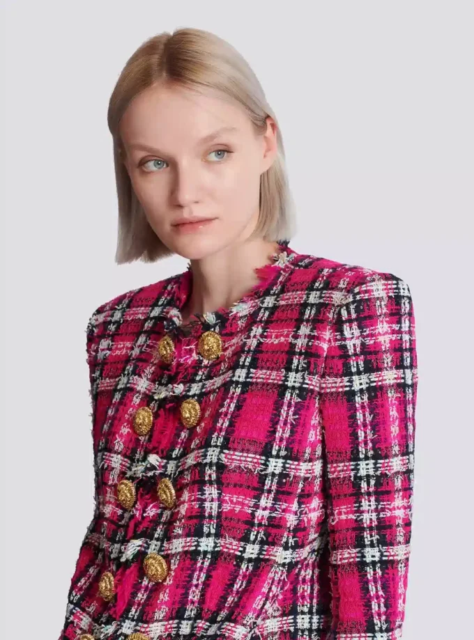 Cropped jacket in glitter plaid tweed Cropped jacket in glitter plaid tweed
