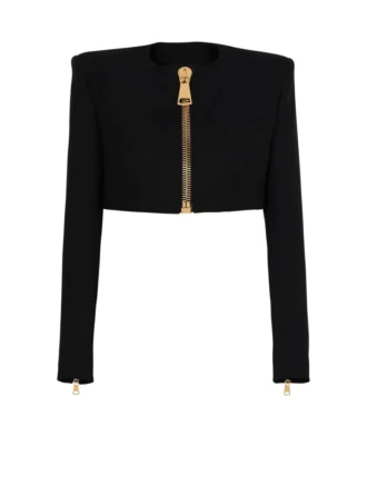 Cropped jacket in grain de poudre wool