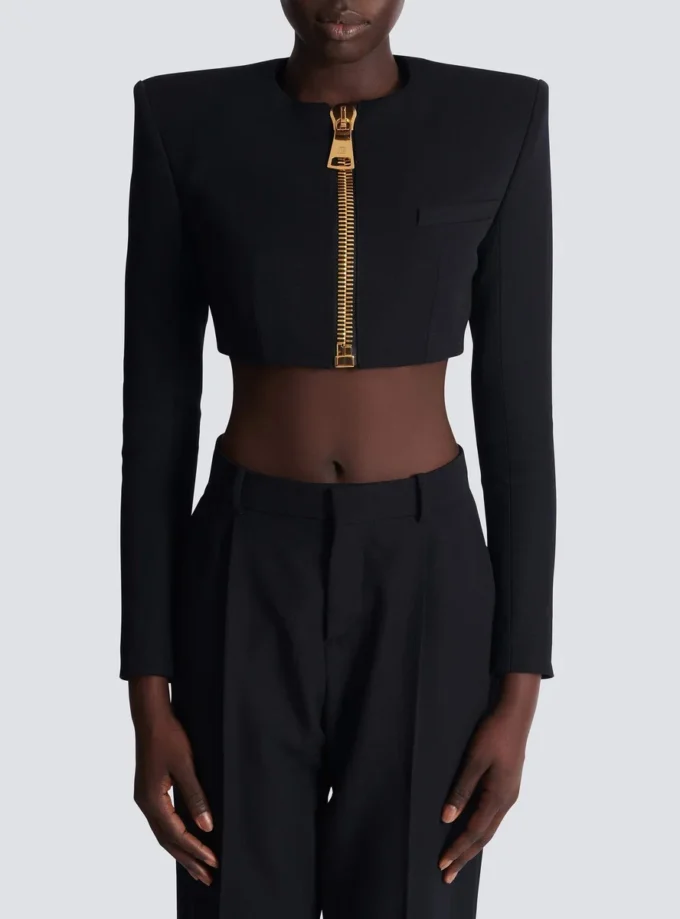 Cropped jacket in grain de poudre wool Cropped jacket in grain de poudre wool