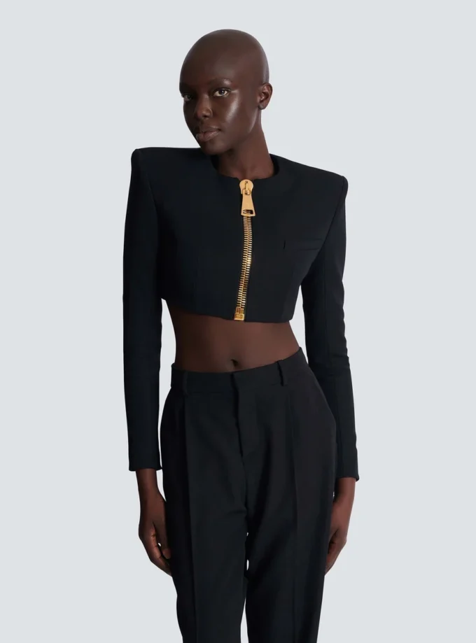Cropped jacket in grain de poudre wool Cropped jacket in grain de poudre wool