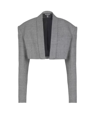 Cropped jacket in Prince of Wales jacquard