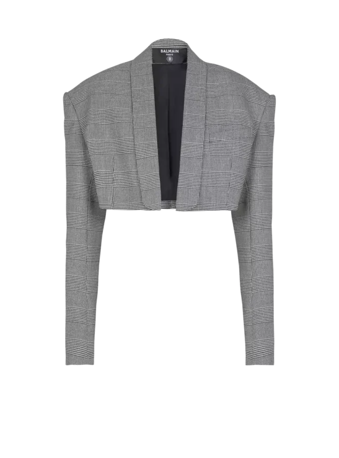 Cropped jacket in Prince of Wales jacquard Cropped jacket in Prince of Wales jacquard