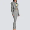 Cropped jacket in Prince of Wales jacquard Cropped jacket in Prince of Wales jacquard