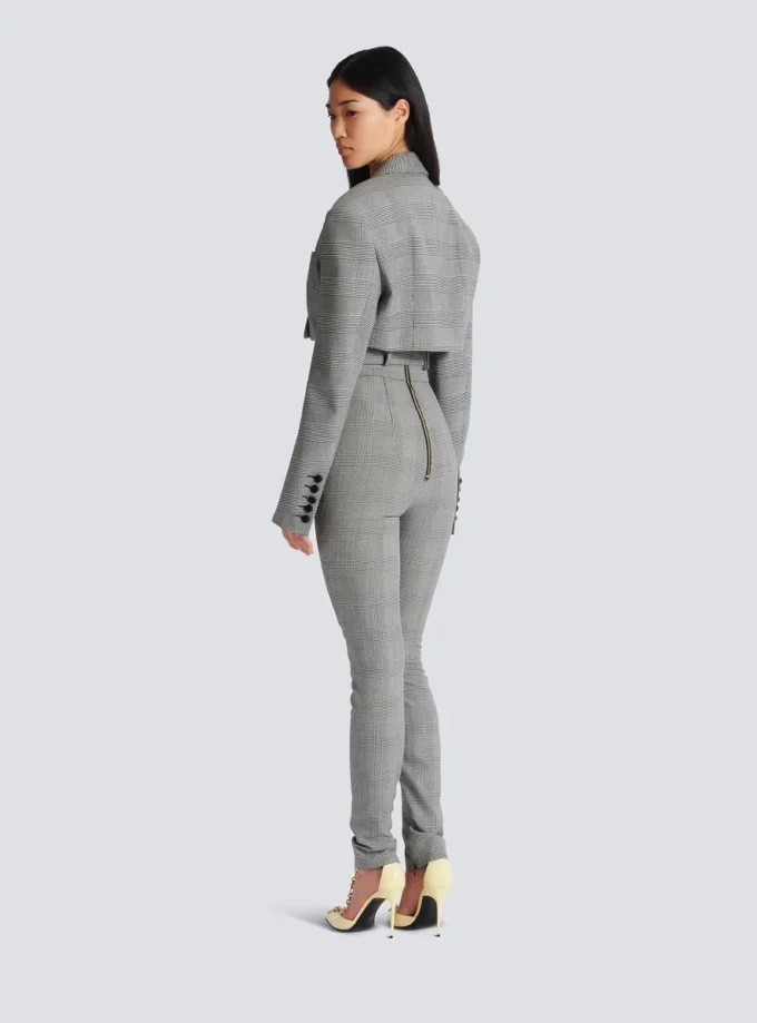 Cropped jacket in Prince of Wales jacquard Cropped jacket in Prince of Wales jacquard