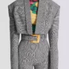 Cropped jacket in Prince of Wales jacquard Cropped jacket in Prince of Wales jacquard