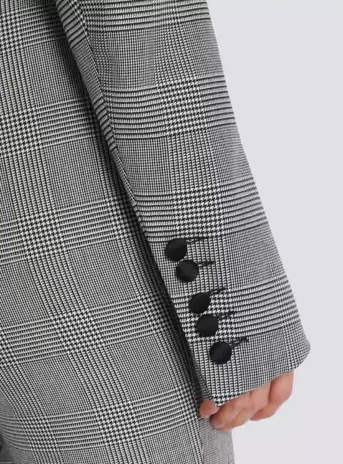 Cropped jacket in Prince of Wales jacquard Cropped jacket in Prince of Wales jacquard