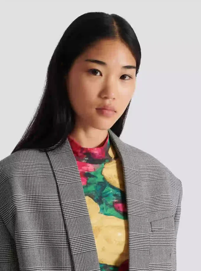 Cropped jacket in Prince of Wales jacquard Cropped jacket in Prince of Wales jacquard