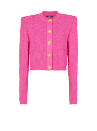 Cropped monogrammed knit cardigan
