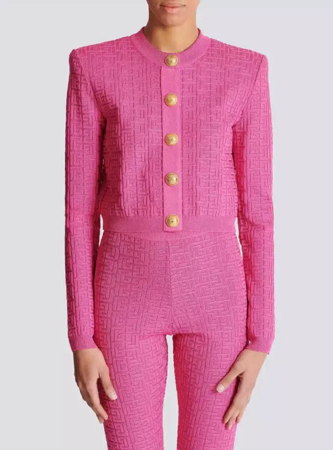 Cropped monogrammed knit cardigan Cropped monogrammed knit cardigan