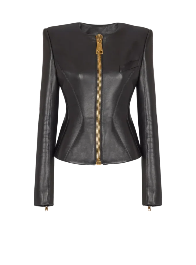 Cropped peplum lambskin jacket Cropped peplum lambskin jacket