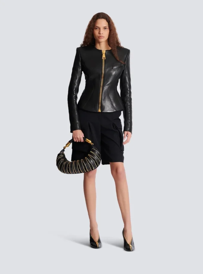 Cropped peplum lambskin jacket Cropped peplum lambskin jacket