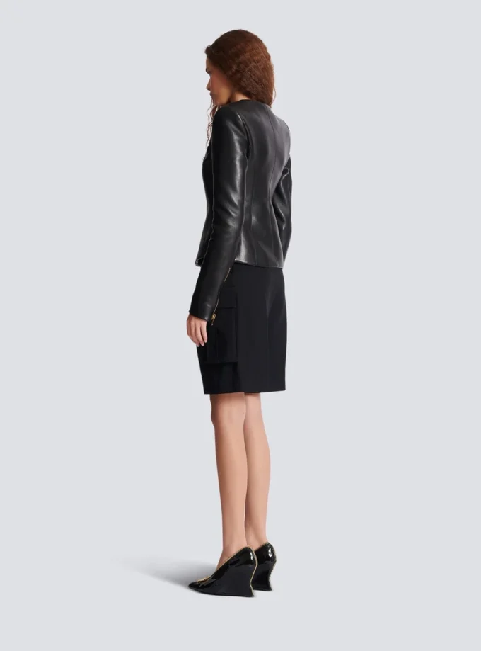 Cropped peplum lambskin jacket Cropped peplum lambskin jacket