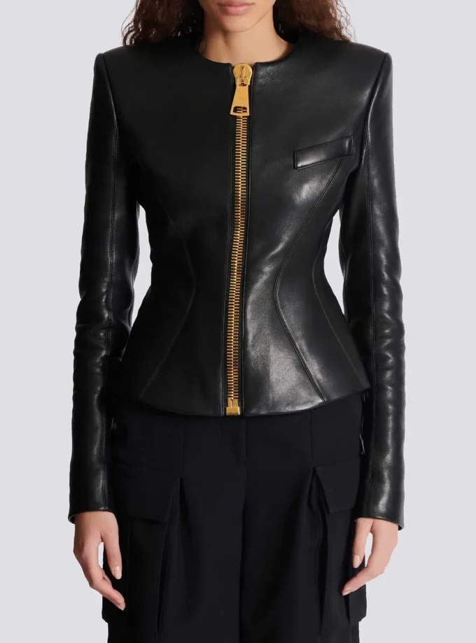 Cropped peplum lambskin jacket Cropped peplum lambskin jacket