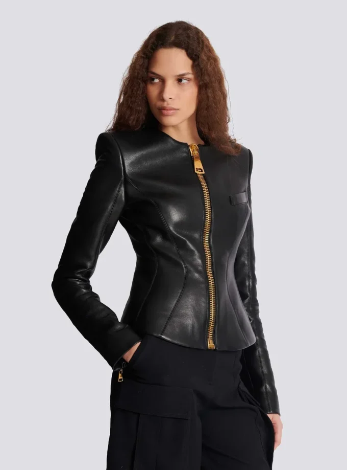 Cropped peplum lambskin jacket Cropped peplum lambskin jacket