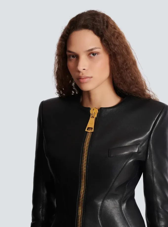 Cropped peplum lambskin jacket Cropped peplum lambskin jacket