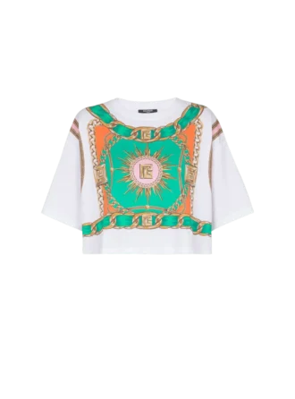 Cropped T-shirt with Balmain Foulard print