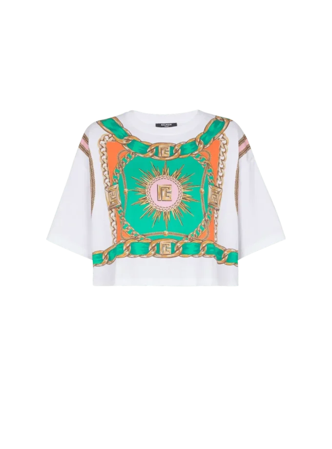 Cropped T-shirt with Balmain Foulard print