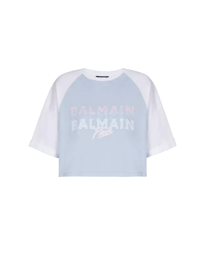Cropped T-shirt with Balmain Paris print