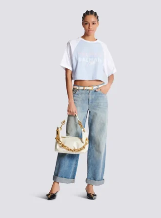 Cropped T-shirt with Balmain Paris print