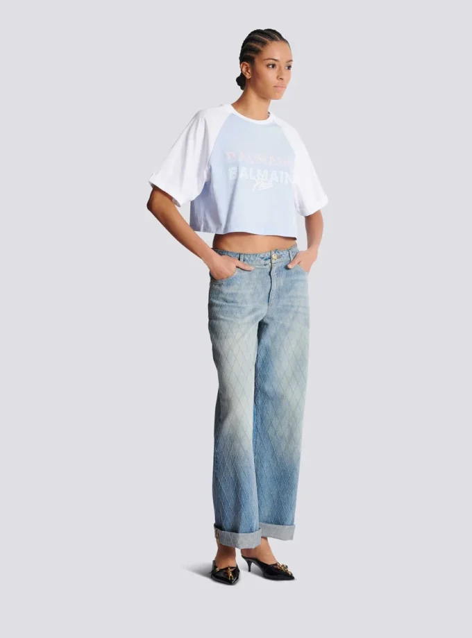 Cropped T-shirt with Balmain Paris print