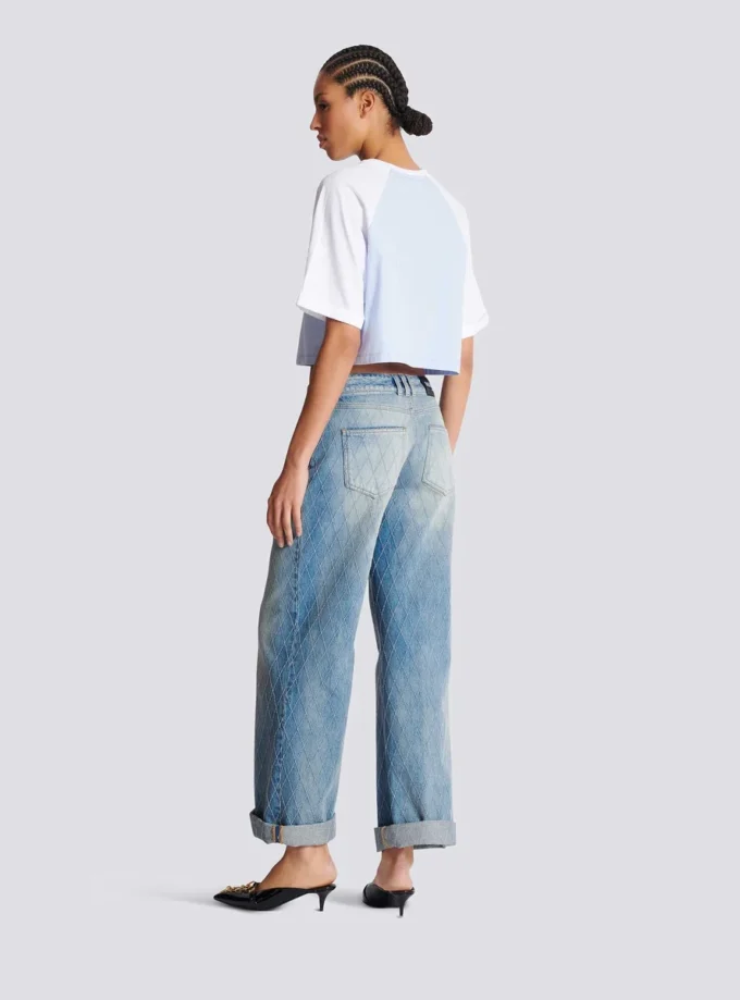 Cropped T-shirt with Balmain Paris print