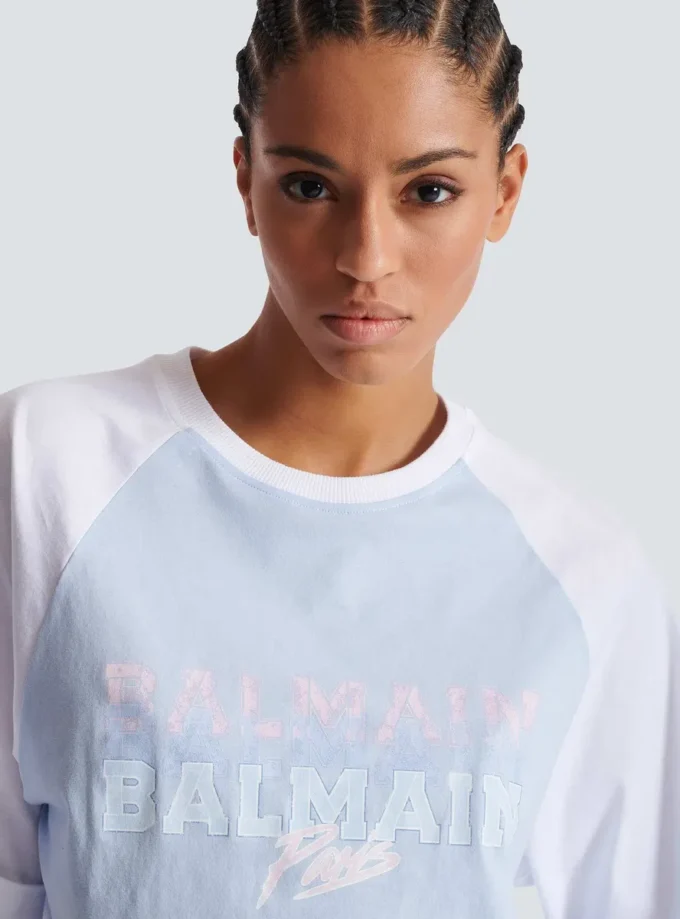 Cropped T-shirt with Balmain Paris print