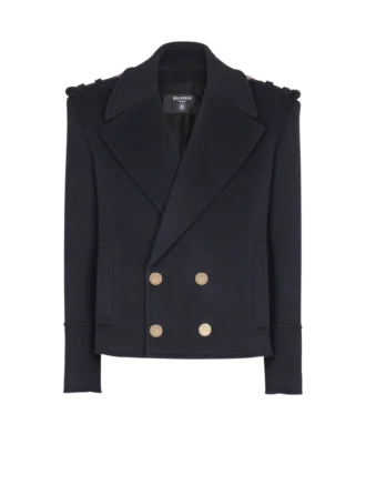 Cropped wool reefer jacket