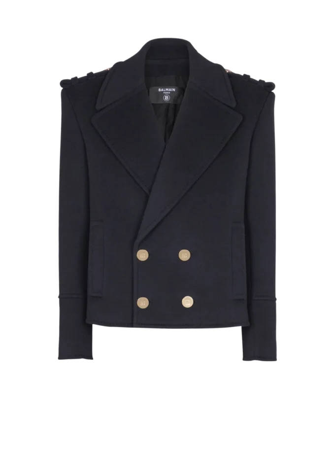 Cropped wool reefer jacket