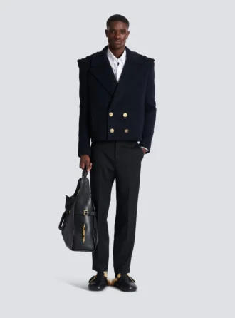 Cropped wool reefer jacket