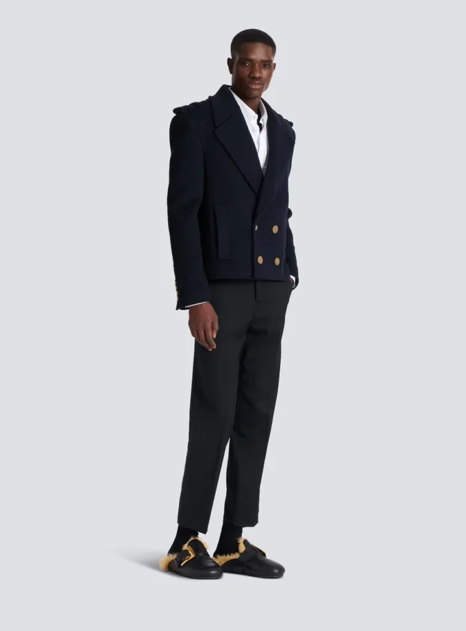 Cropped wool reefer jacket