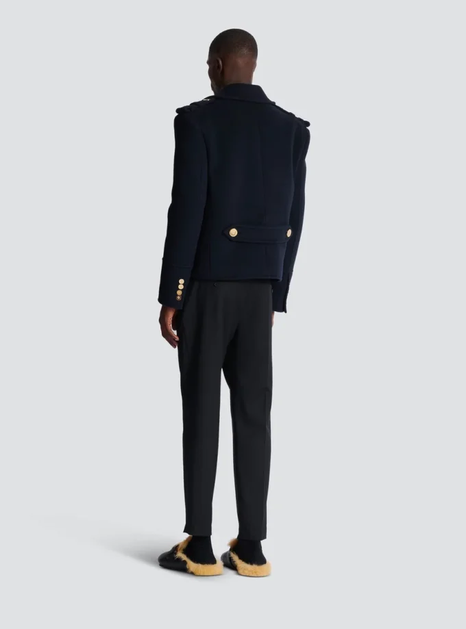 Cropped wool reefer jacket