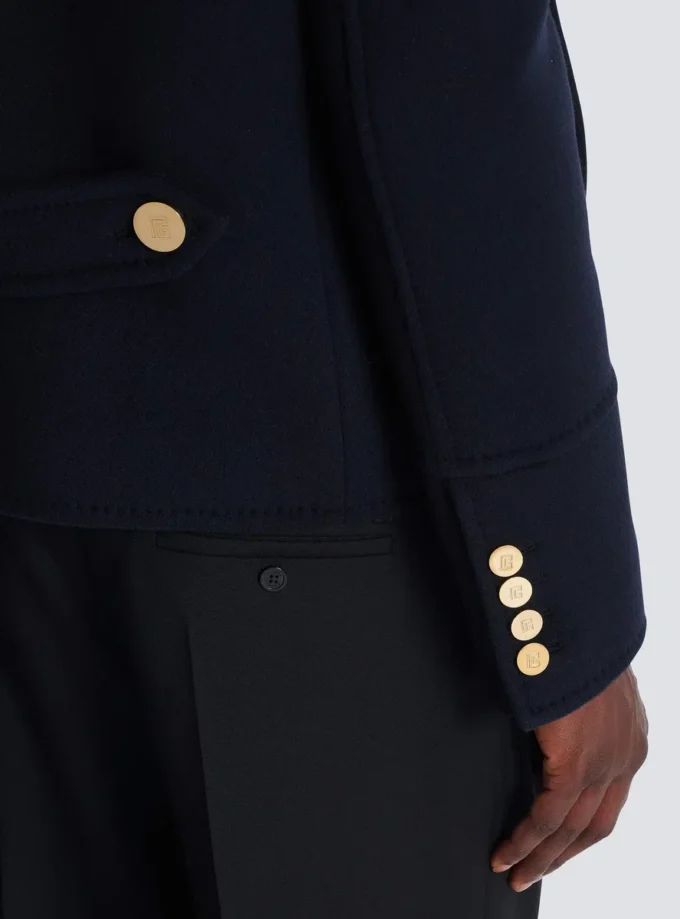 Cropped wool reefer jacket