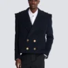 Cropped wool reefer jacket