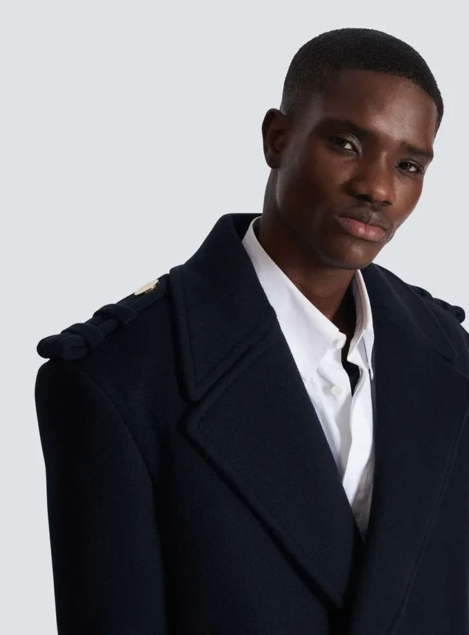 Cropped wool reefer jacket