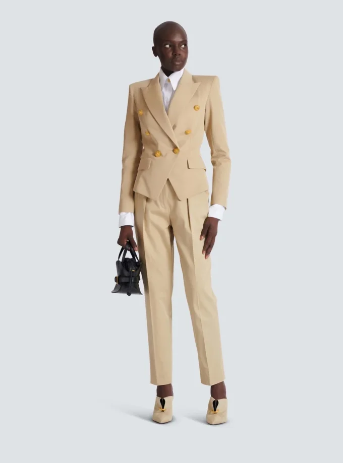 Darted 7/8 trousers in cotton gabardine