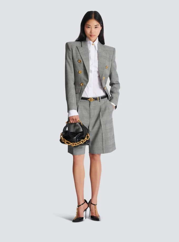 Darted shorts with Prince of Wales check