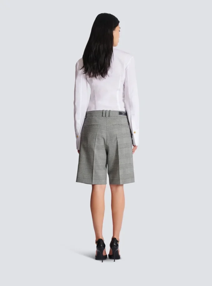Darted shorts with Prince of Wales check