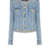 Denim jacket with pearl trim Denim jacket with pearl trim