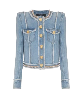 Denim jacket with pearl trim Denim jacket with pearl trim