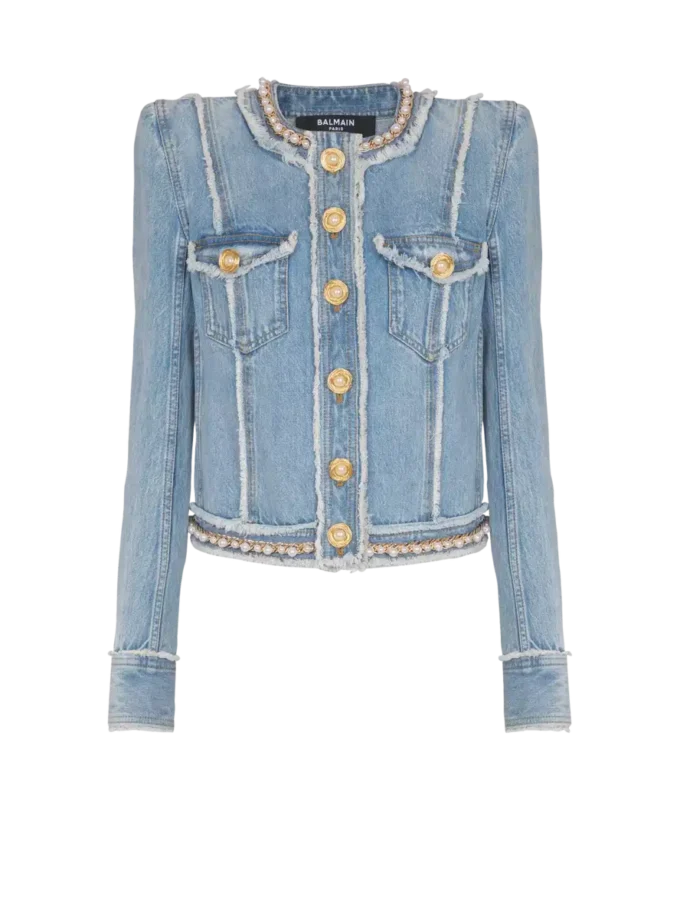 Denim jacket with pearl trim Denim jacket with pearl trim