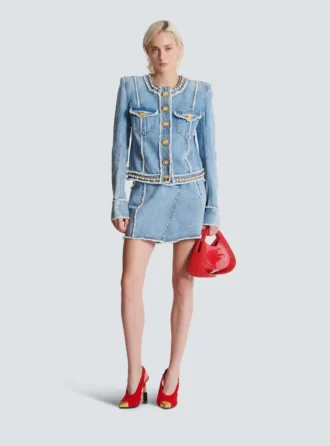 Denim jacket with pearl trim Denim jacket with pearl trim