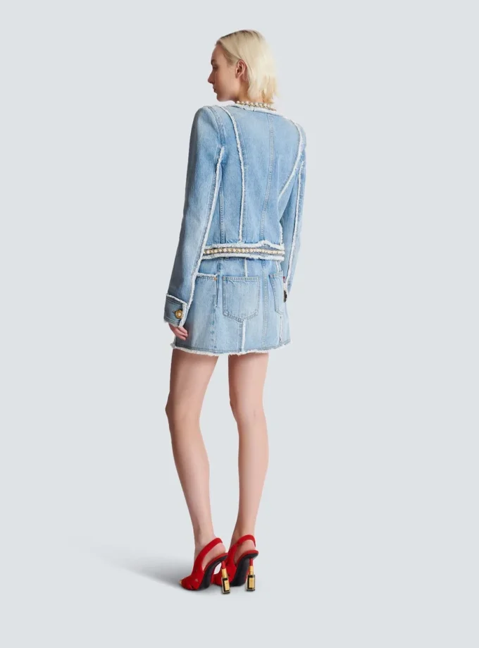 Denim jacket with pearl trim Denim jacket with pearl trim
