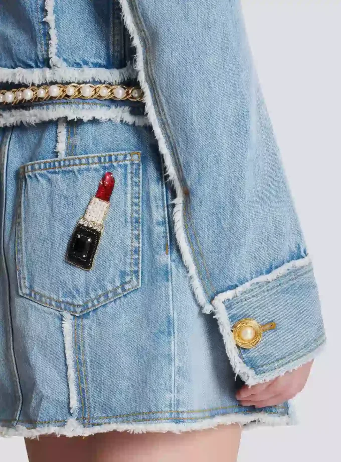 Denim jacket with pearl trim Denim jacket with pearl trim