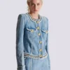 Denim jacket with pearl trim Denim jacket with pearl trim