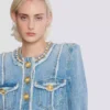 Denim jacket with pearl trim Denim jacket with pearl trim