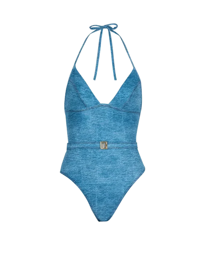Denim one-piece swimsuit