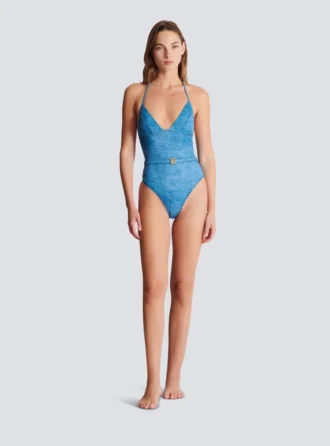 Denim one-piece swimsuit