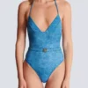 Denim one-piece swimsuit