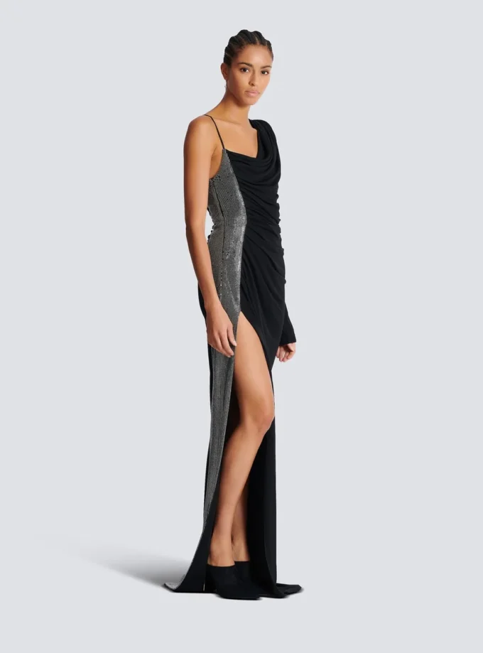 Draped asymmetrical two-material dress Draped asymmetrical two-material dress